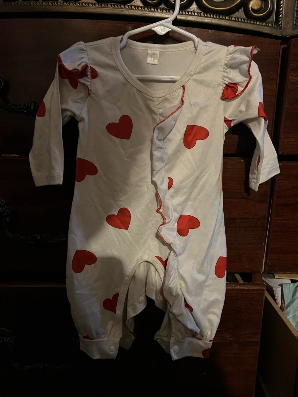 Kids White Pajama Set with Red Heart Print